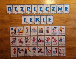 Bezpieczne Ferie Plansze/Gazetka + Numery Alarmowe + Napis (PDF)