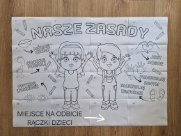 Nasze Zasady Kolorowanka XXL oraz A4 z miejscem na odbicie rączki dziecka (PDF)